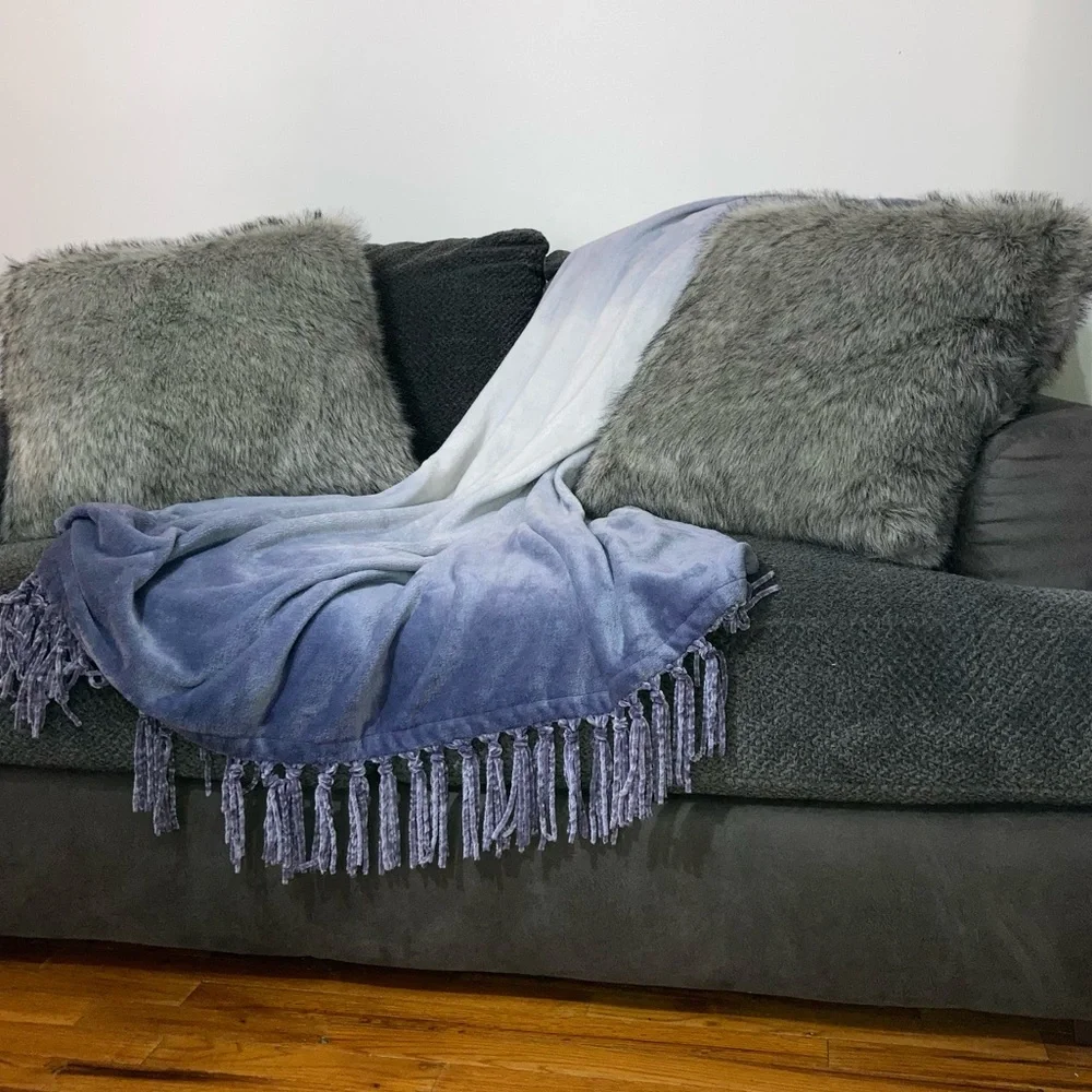 Grey Fluffy Faux Fur Large Couch Throw Pillows NEW